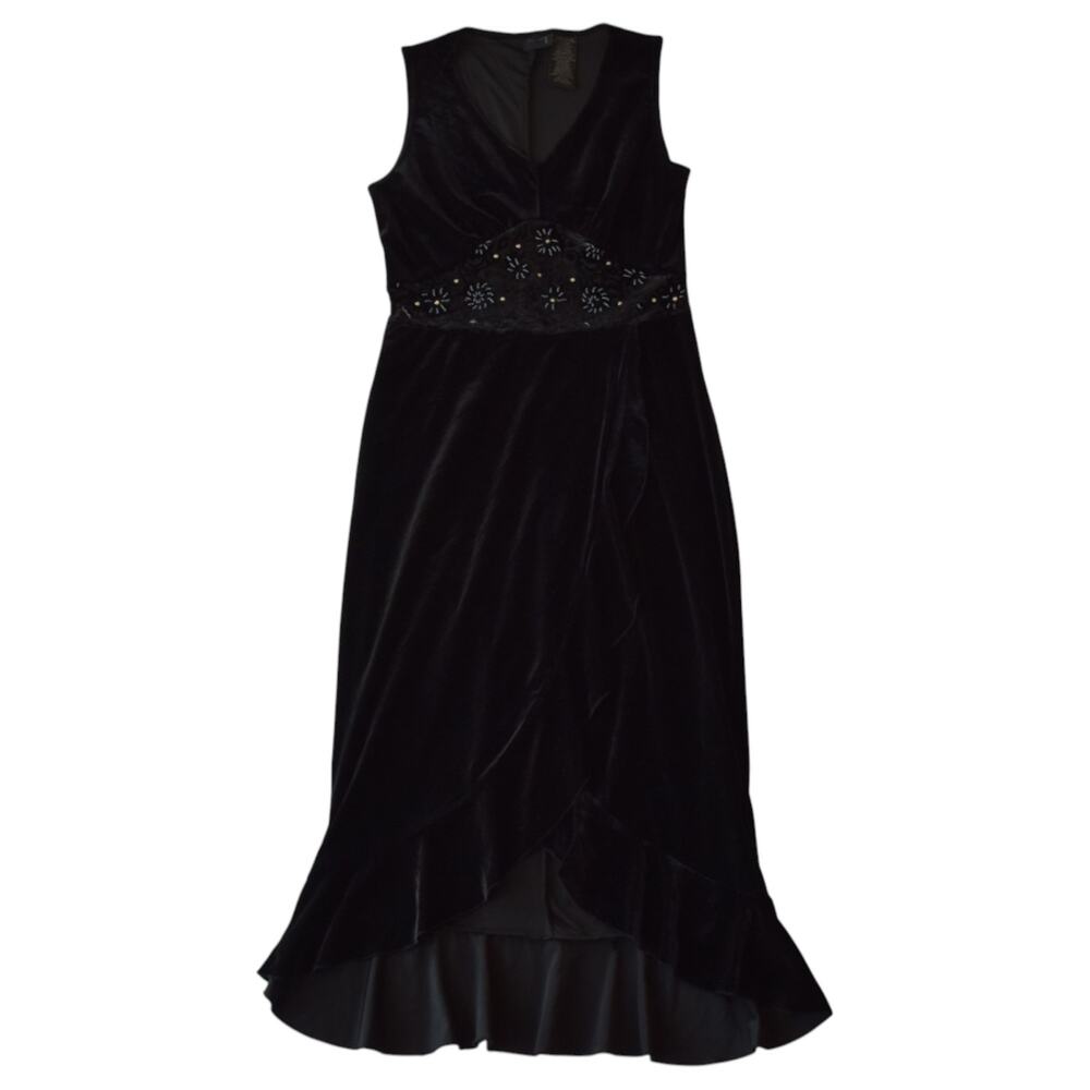 Vintage Y2K Black Velvet Beaded High Low Dress – Size Small